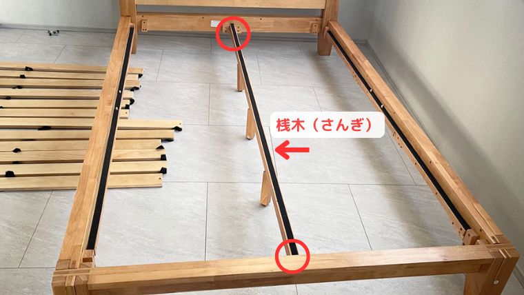 四方のフレームを組立てた後に中央に桟木を取付けた状態